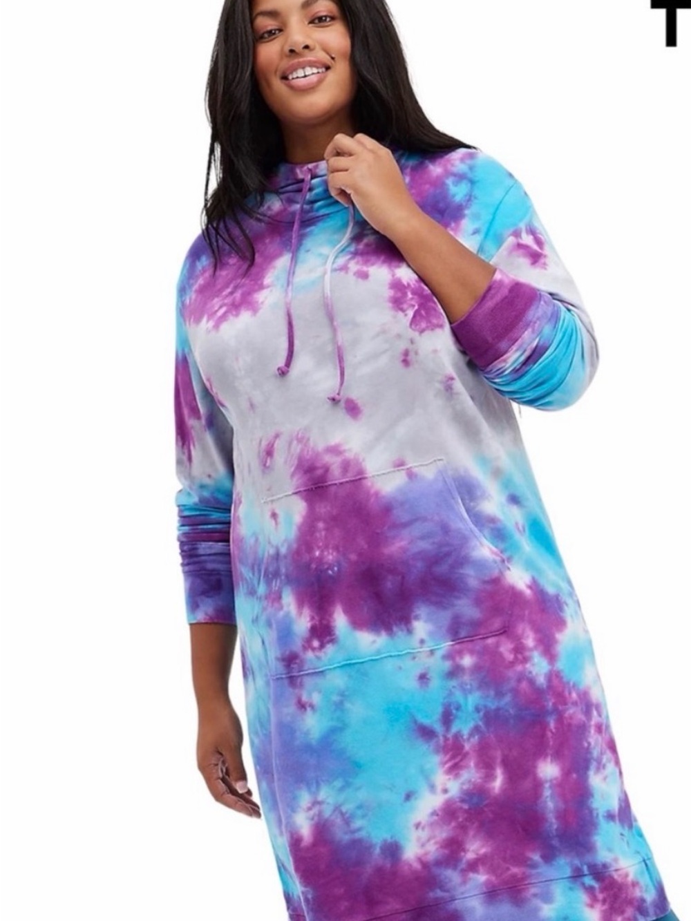 Torrid Tie-Dye Hoodie Dress in Purple, Blue & Gray 3x